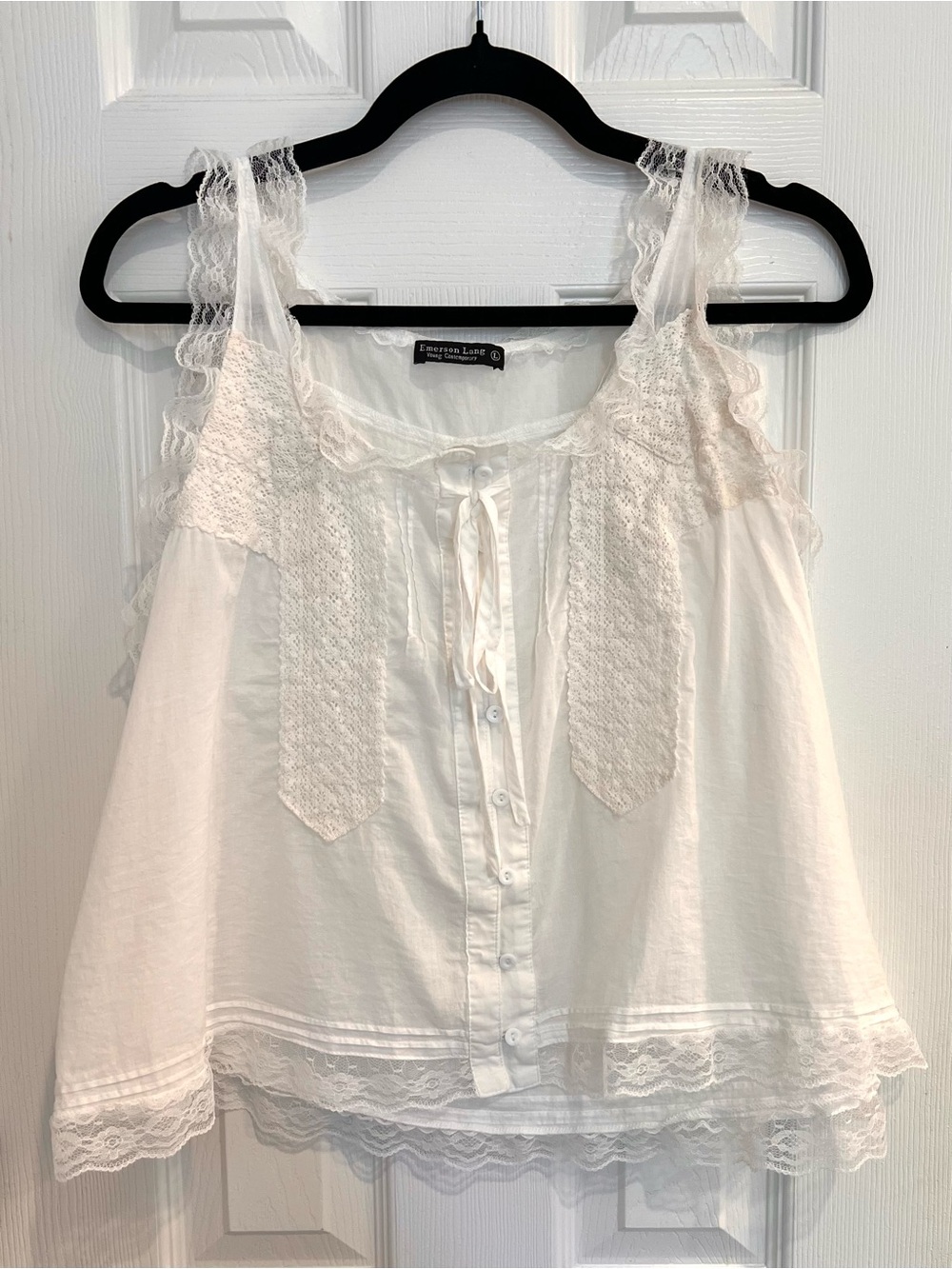 100% Cotton Lace-Trim Cotton Camisole Tank Blouse Top Pintuck Buttons Romantic L